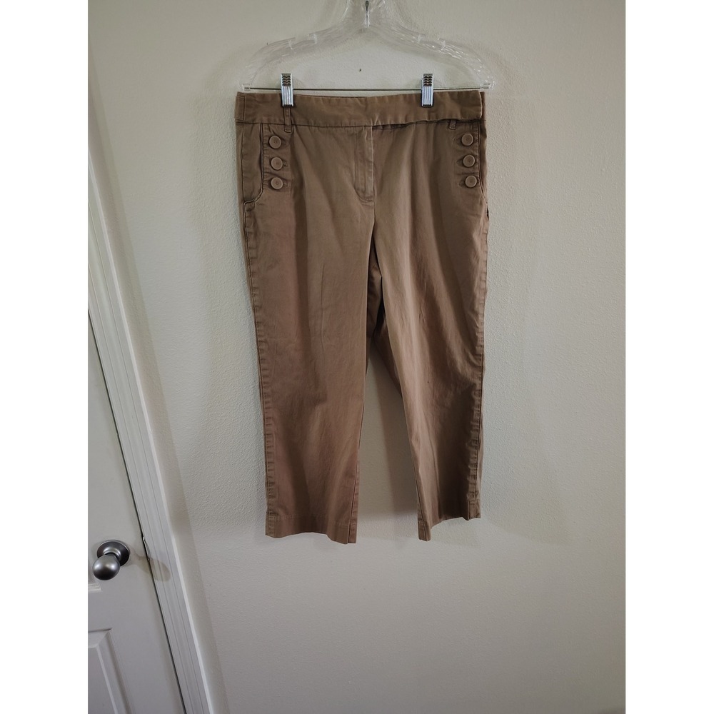 Talbots Tan Sailor Cropped Stretch Pants‎ Womens 10 Khaki Button Detail Trousers